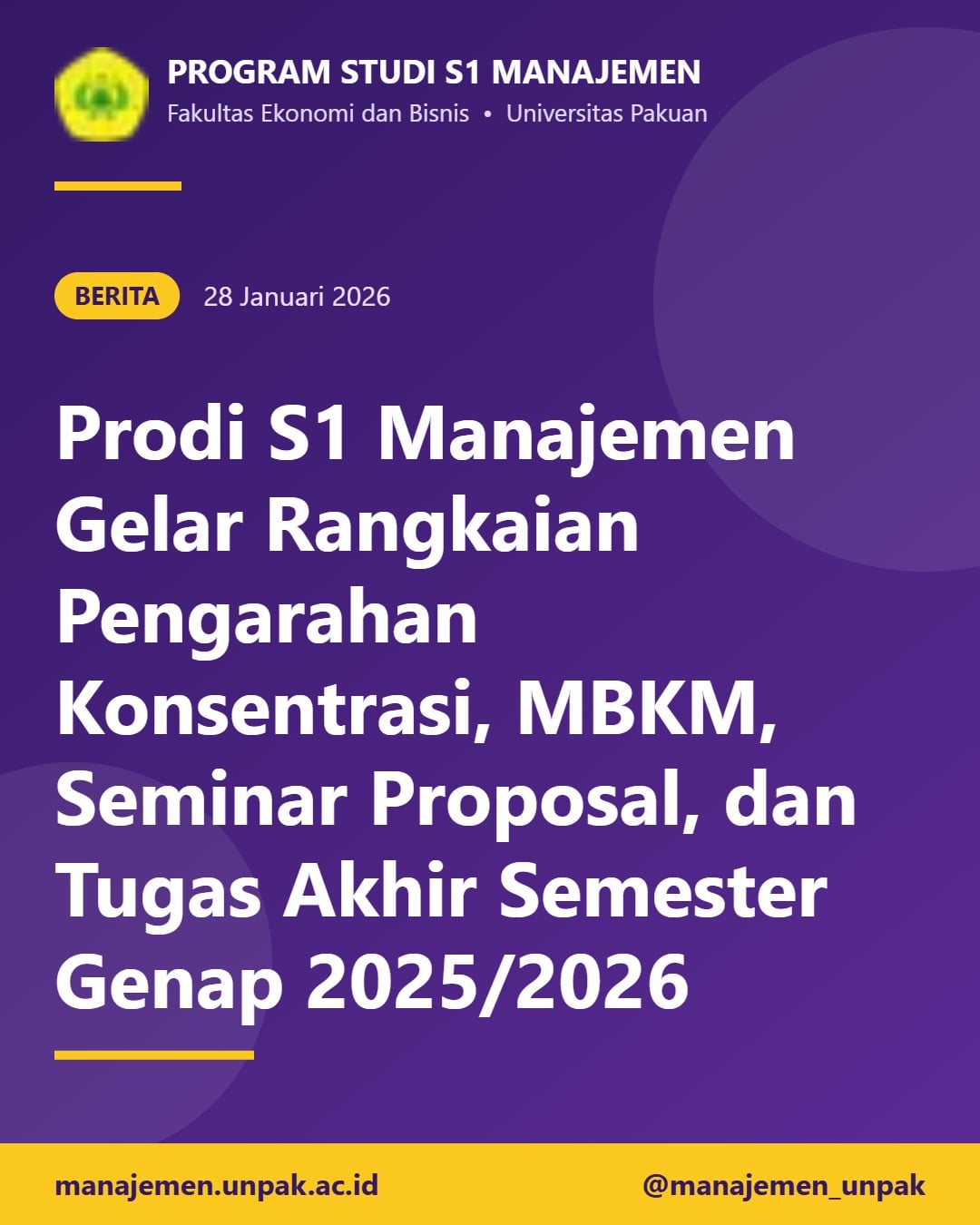 Prodi S1 Manajemen Gelar Rangkaian Pengarahan Konsentrasi, MBKM, Seminar Proposal, dan Tugas Akhir Semester Genap 2025/2026