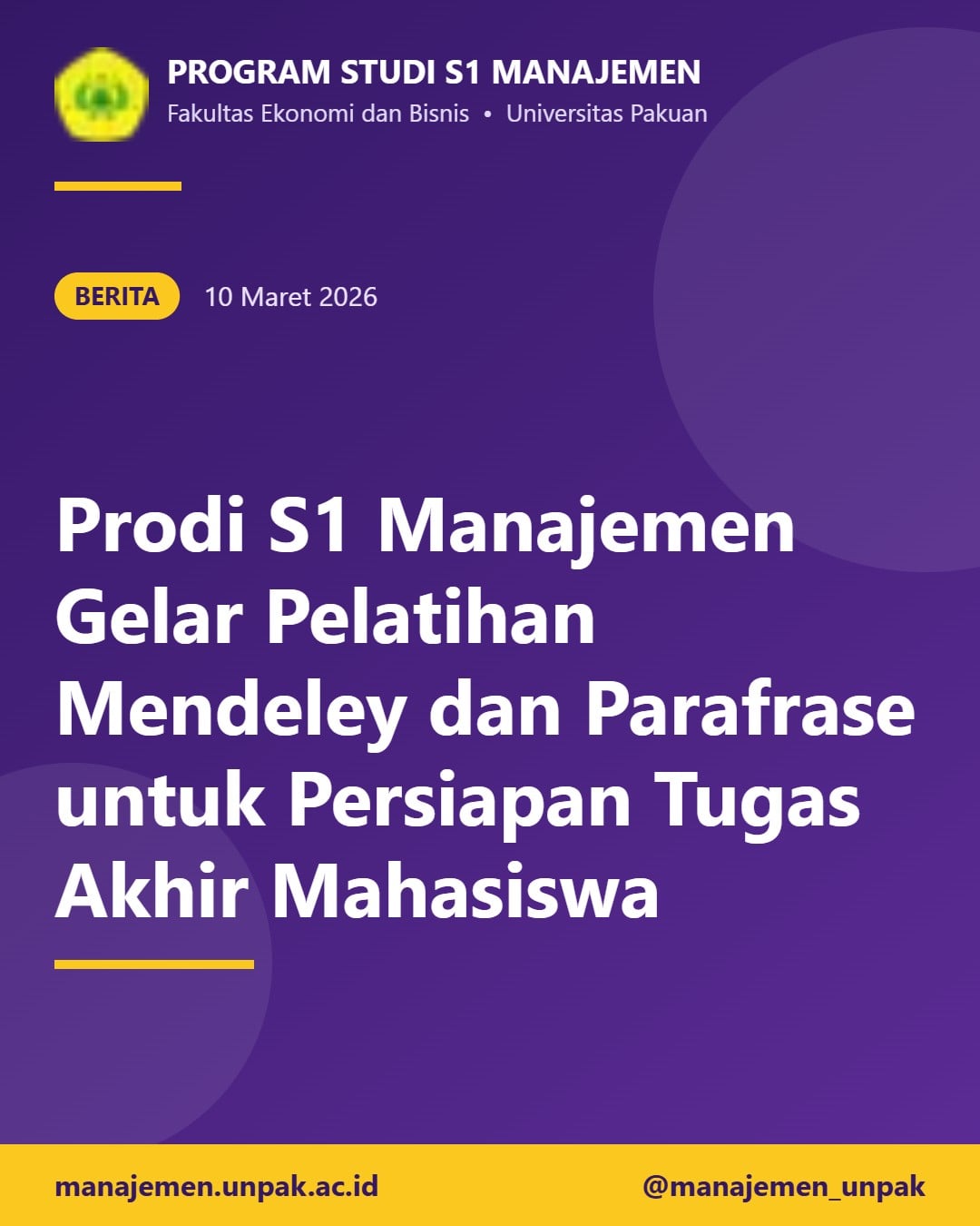 Prodi S1 Manajemen Gelar Pelatihan Mendeley dan Parafrase untuk Persiapan Tugas Akhir Mahasiswa
