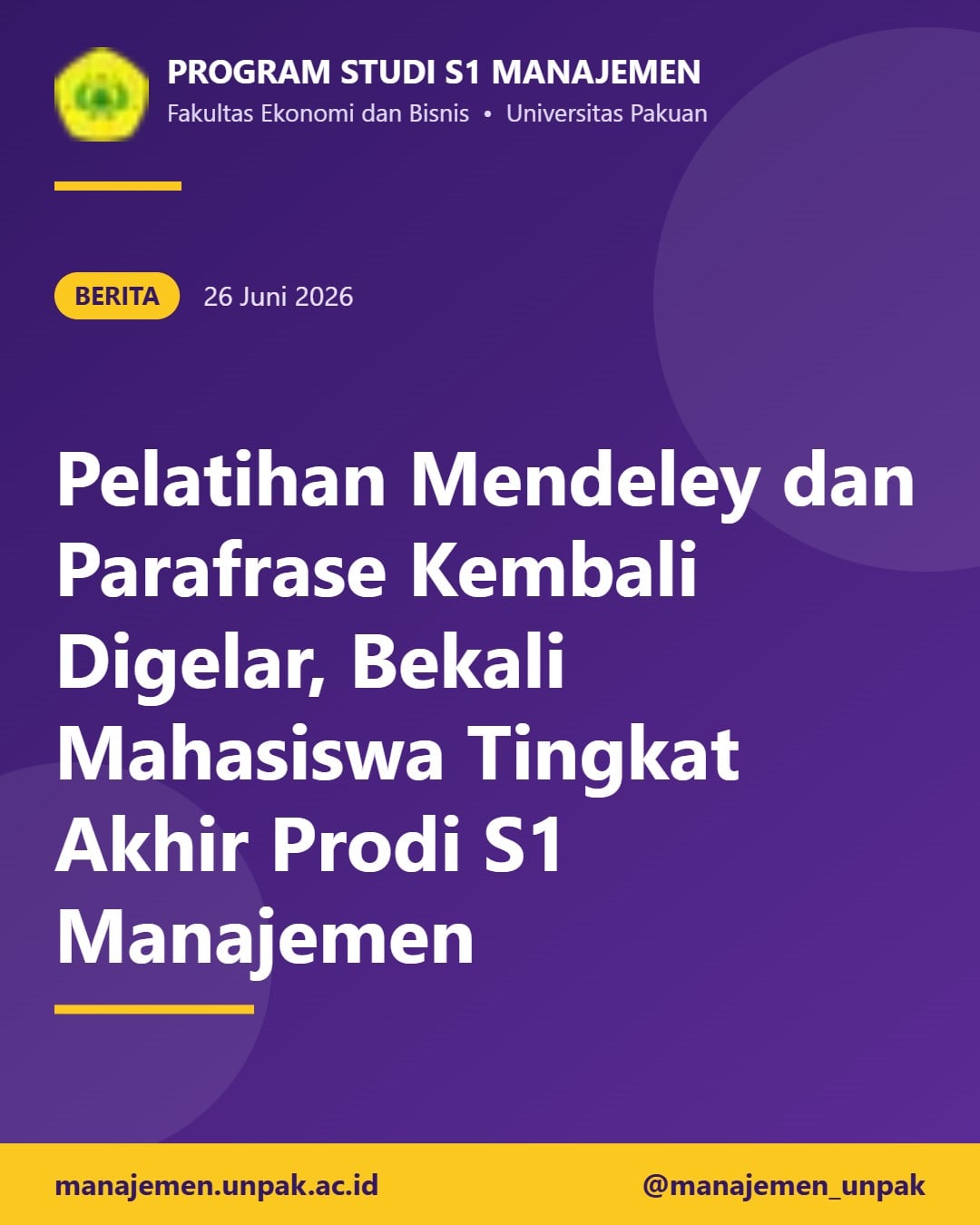 Pelatihan Mendeley dan Parafrase Kembali Digelar, Bekali Mahasiswa Tingkat Akhir Prodi S1 Manajemen