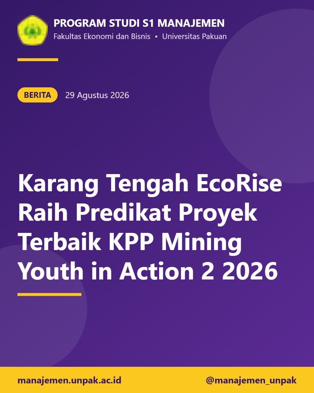 Karang Tengah EcoRise Raih Predikat Proyek Terbaik KPP Mining Youth in Action 2 2026