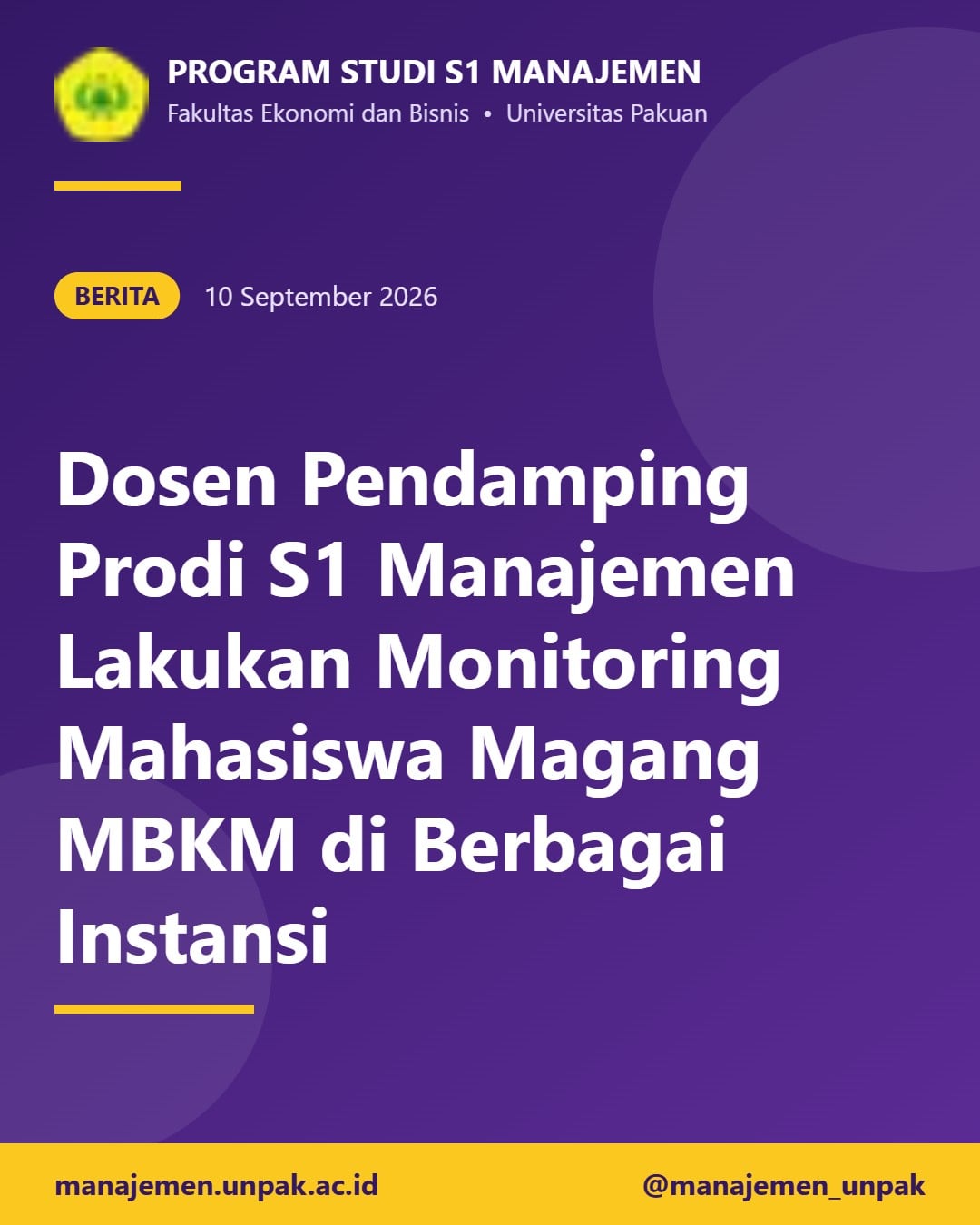 Dosen Pendamping Prodi S1 Manajemen Lakukan Monitoring Mahasiswa Magang MBKM di Berbagai Instansi