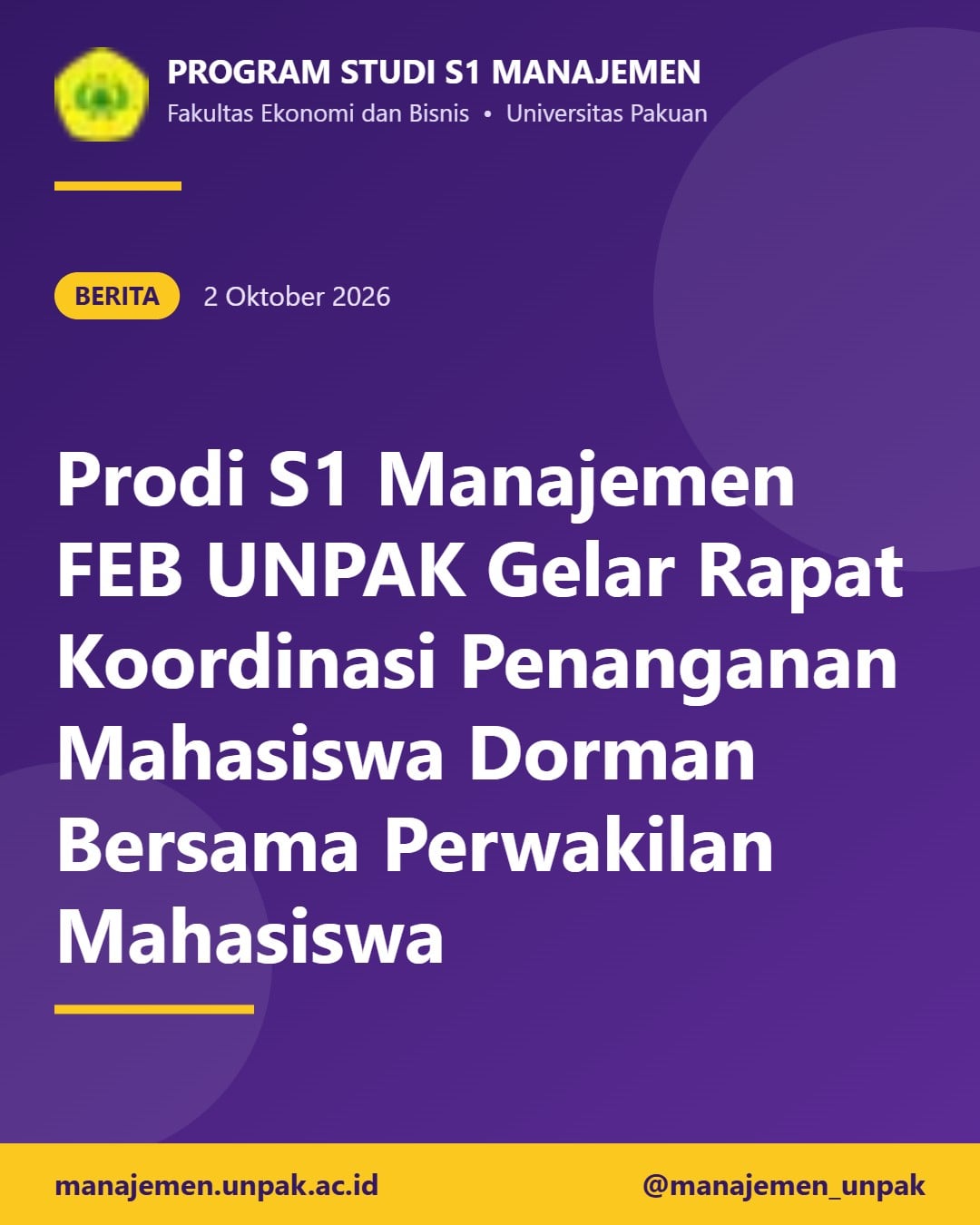 Prodi S1 Manajemen FEB UNPAK Gelar Rapat Koordinasi Penanganan Mahasiswa Dorman Bersama Perwakilan Mahasiswa