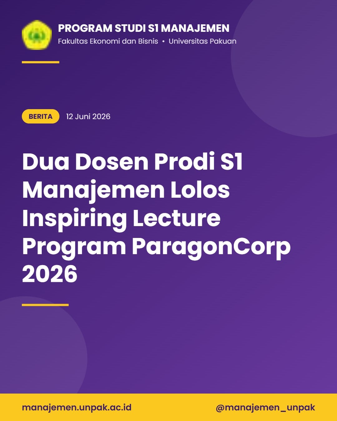 Dua Dosen Prodi S1 Manajemen Lolos Inspiring Lecture Program ParagonCorp 2026
