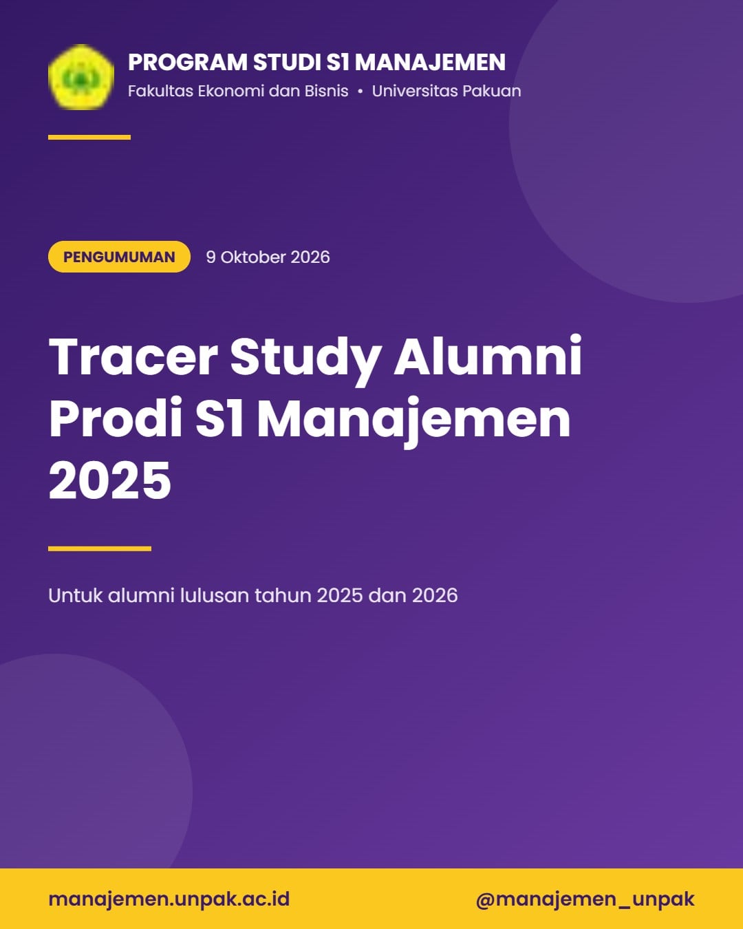 Pengumuman Tracer Study Alumni Prodi S1 Manajemen 2025