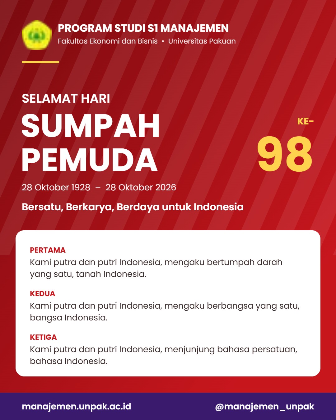 Selamat Hari Sumpah Pemuda ke-98: Bersatu, Berkarya, Berdaya untuk Indonesia