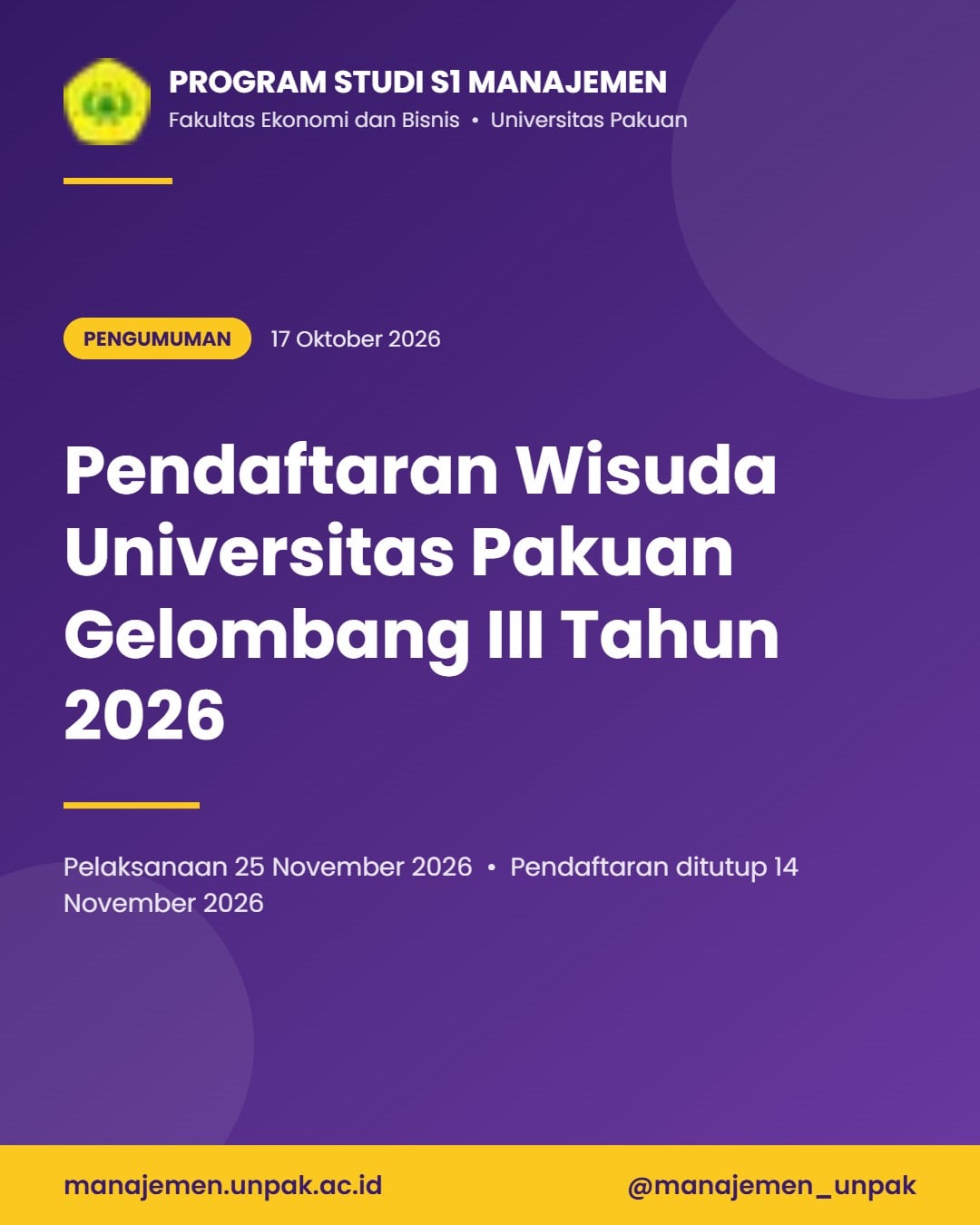 Pendaftaran Wisuda Universitas Pakuan Gelombang III Tahun 2026