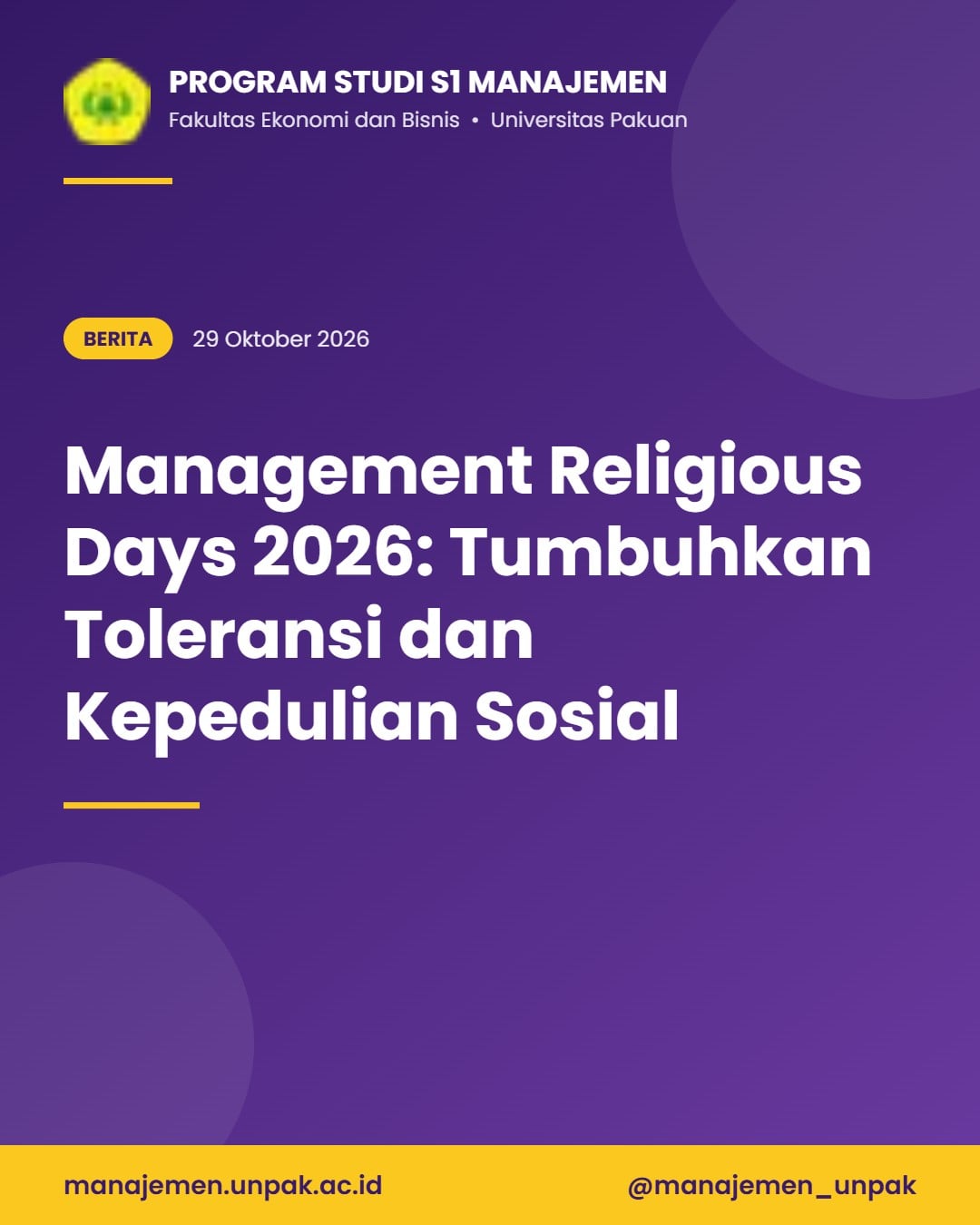 Management Religious Days 2026: HMM FEB UNPAK Tumbuhkan Toleransi dan Kepedulian Sosial