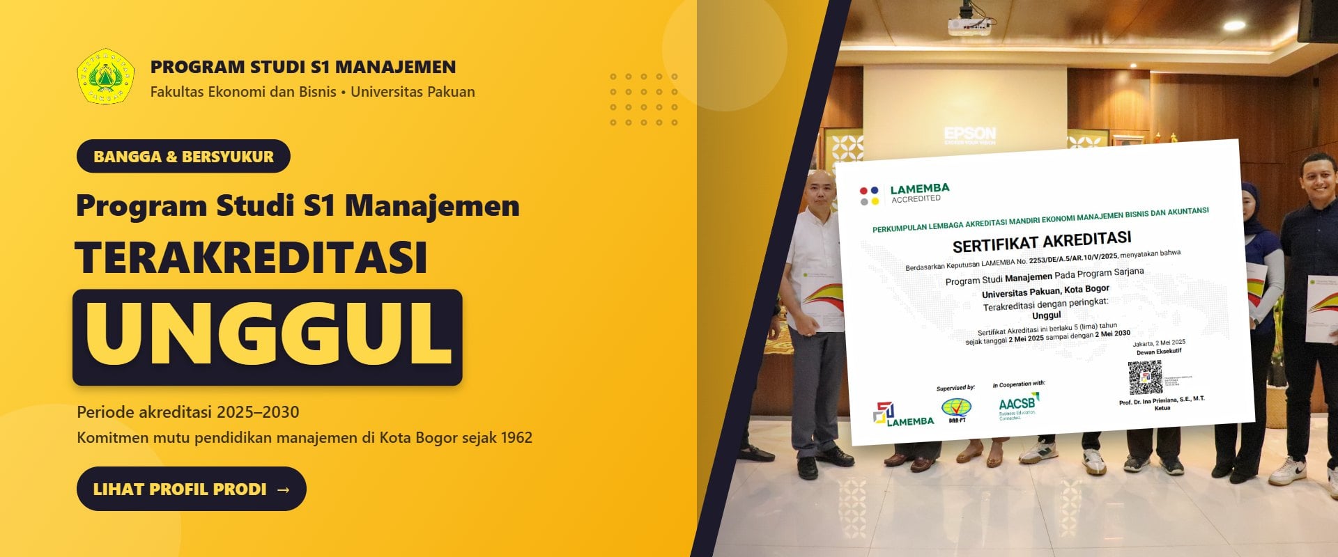 Program Studi S1 Manajemen Universitas Pakuan Terakreditasi Unggul periode 2025-2030